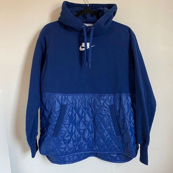 Nike NSW Embroidered Fleece Quilted‎ Hoodie Sweatshirt Blue Medium CJ6253-492 - Picture 1 of 8